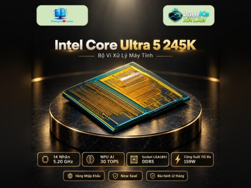 CPU Intel Core Ultra 5 245K trên đế tròn với nền công nghệ