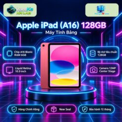 Máy tính bảng Apple iPad A16 trên đế tròn với nền công nghệ