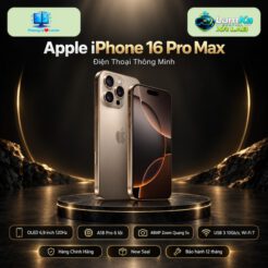 Apple iPhone 16 Pro Max trên đế tròn với nền công nghệ