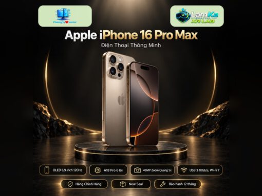 Apple iPhone 16 Pro Max trên đế tròn với nền công nghệ