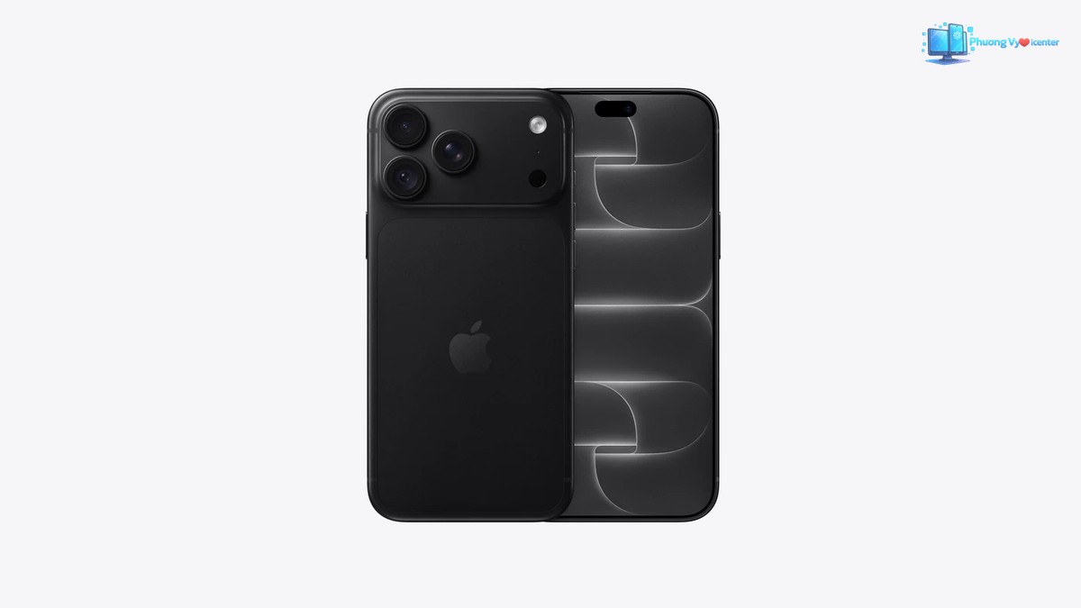 Apple iPhone 18 Pro màu đen với mặt lưng ba camera và mặt trước bật màn hình