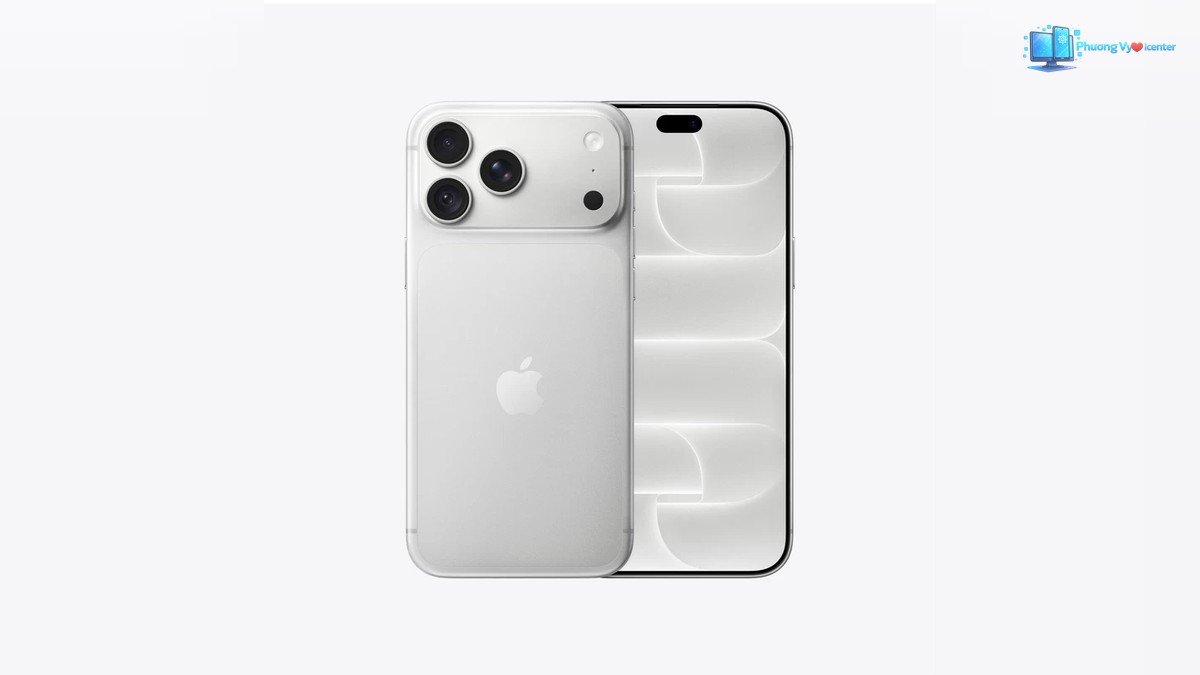 iPhone 18 Pro màu trắng với mặt lưng ba camera đặt cạnh mặt trước đang bật màn hình
