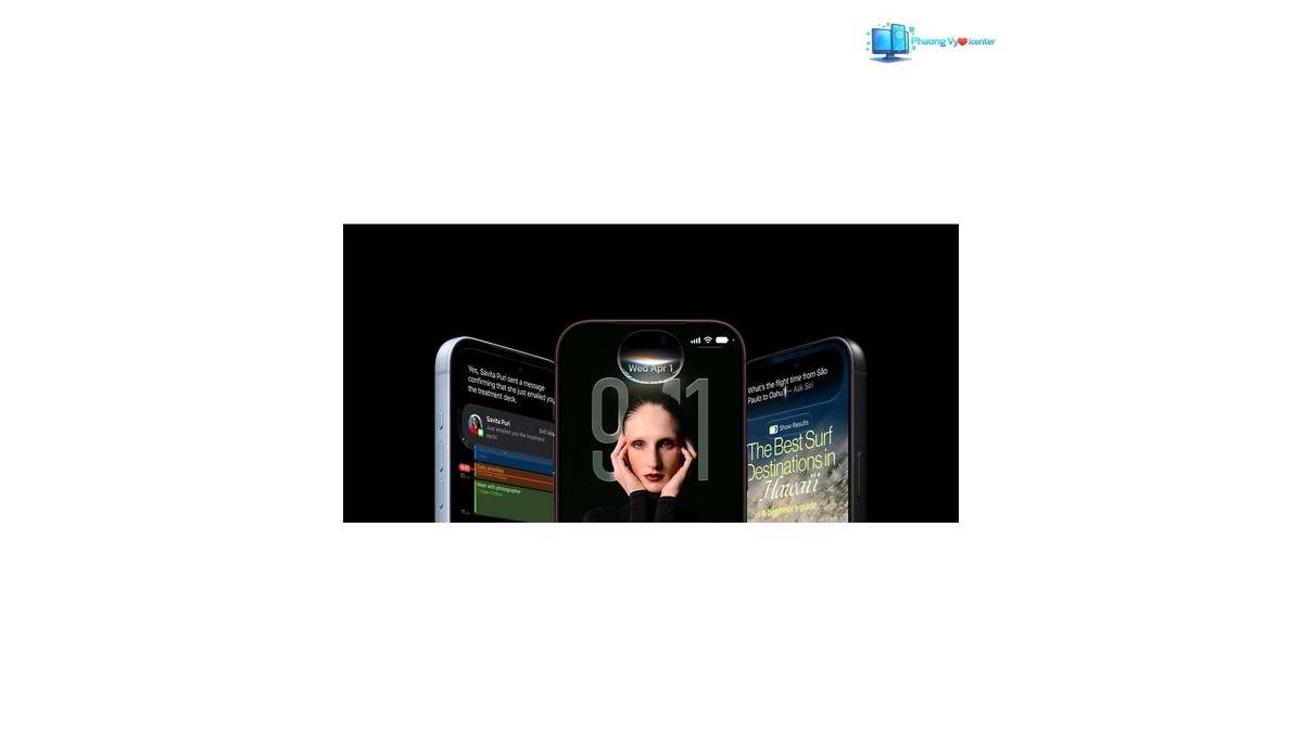 iPhone 18 Pro Max hiển thị các giao diện khác nhau, hai máy bên ngoài đặt nghiêng