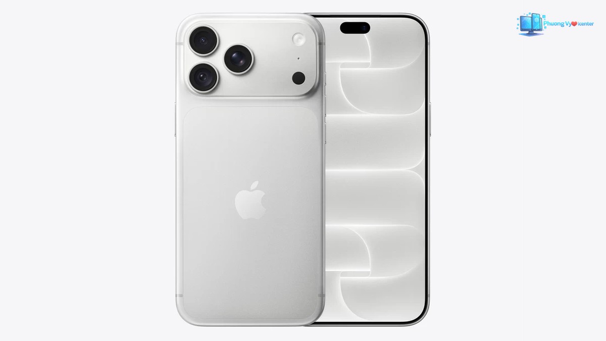 iPhone 18 Pro Max màu trắng với mặt lưng ba camera và mặt trước bên cạnh