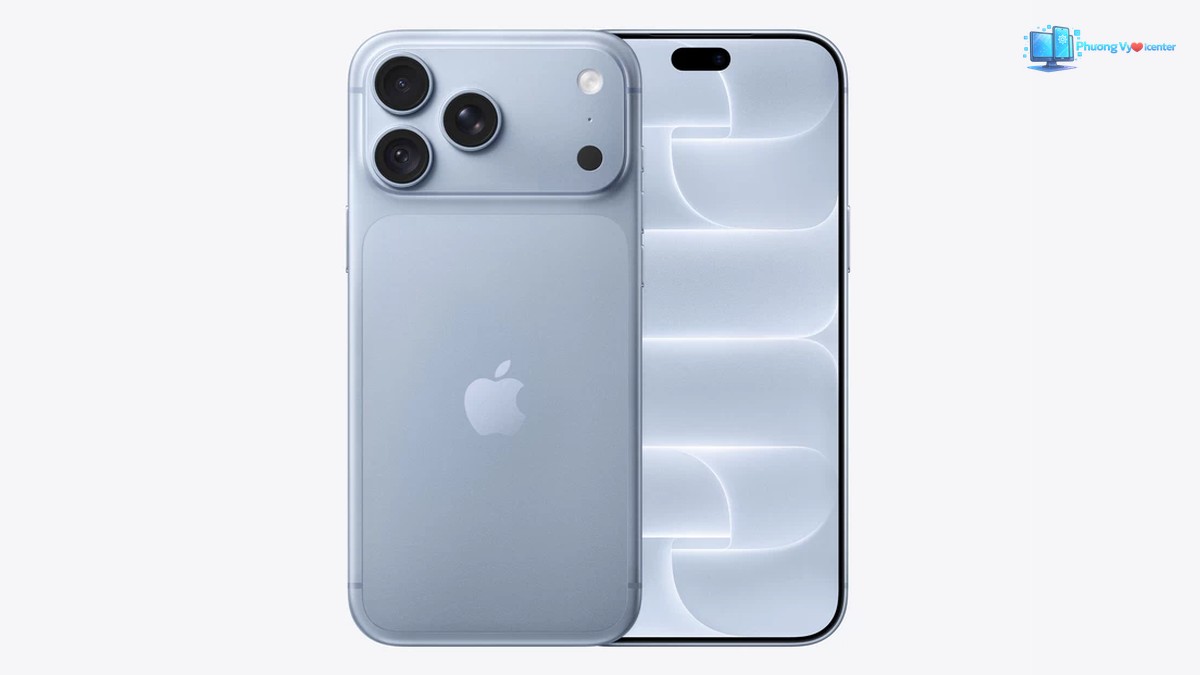 iPhone 18 Pro Max xanh nhạt hiển thị mặt lưng ba camera và mặt trước