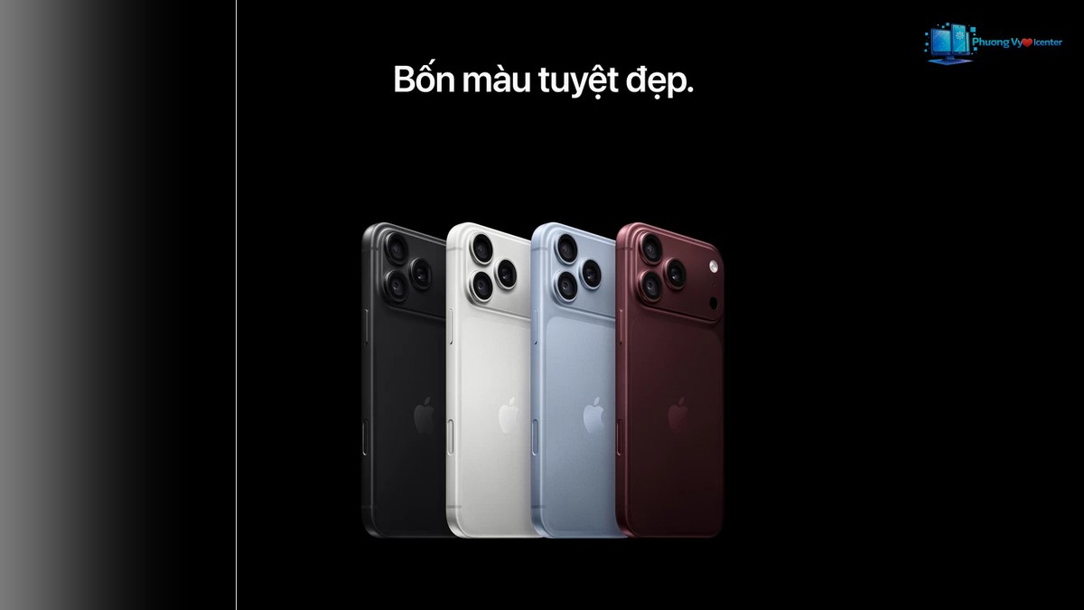 Bốn iPhone 18 Pro Max đen, trắng, xanh nhạt và đỏ sẫm xếp cạnh nhau, lộ mặt lưng và cạnh
