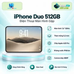 Điện thoại iPhone Duo trên đế tròn với nền công nghệ phía sau