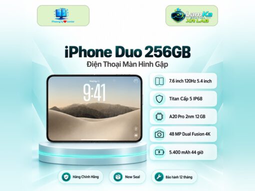 iPhone Duo trên đế tròn với nền công nghệ phía sau