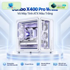 Vỏ máy tính Jonsbo X400 PRO White trên đế tròn với nền phong cách công nghệ