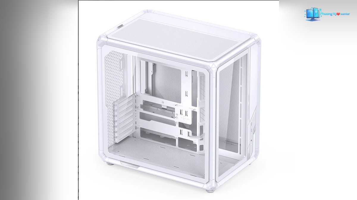 Jonsbo X400 PRO White chưa lắp linh kiện, nhìn nghiêng từ trên vào khoang máy