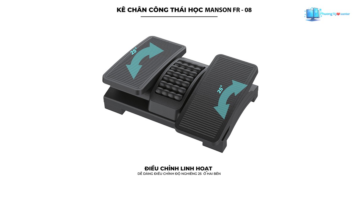 Manson FR-08 với hai mặt kê nghiêng trên đế và mũi tên minh họa điều chỉnh góc