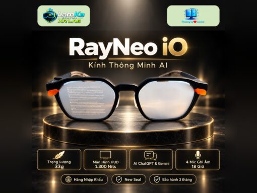 Kính AI RayNeo iO trên đế tròn với nền công nghệ