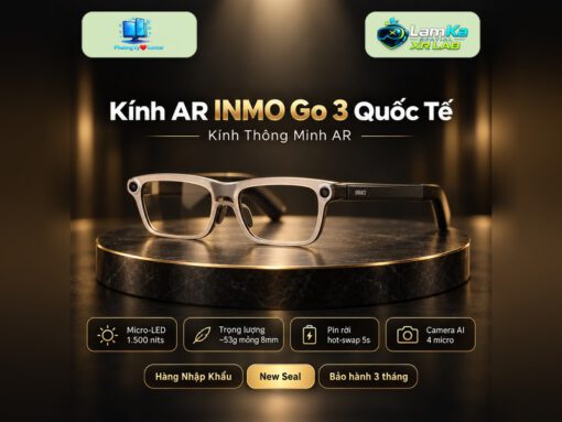 Kính AR INMO Go 3 trên đế tròn với phông nền công nghệ