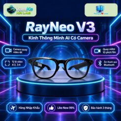 Kính thông minh RayNeo V3 đặt trên đế tròn với nền công nghệ