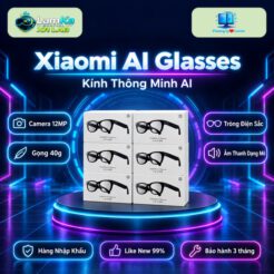 Kính thông minh Xiaomi AI Glasses trên đế tròn với phông nền công nghệ