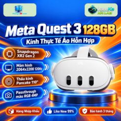 Kính Meta Quest 3 trên đế tròn với nền công nghệ