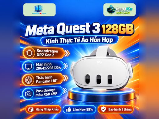 Kính Meta Quest 3 trên đế tròn với nền công nghệ