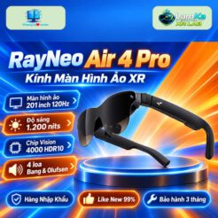 Kính XR RayNeo Air 4 Pro trên đế tròn với phông nền công nghệ