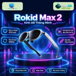 Kính AR Rokid Max 2 trên đế tròn với phông nền công nghệ