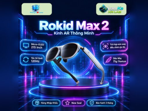 Kính AR Rokid Max 2 trên đế tròn với phông nền công nghệ