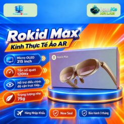 Kính XR Rokid Max đặt trên đế tròn với nền công nghệ