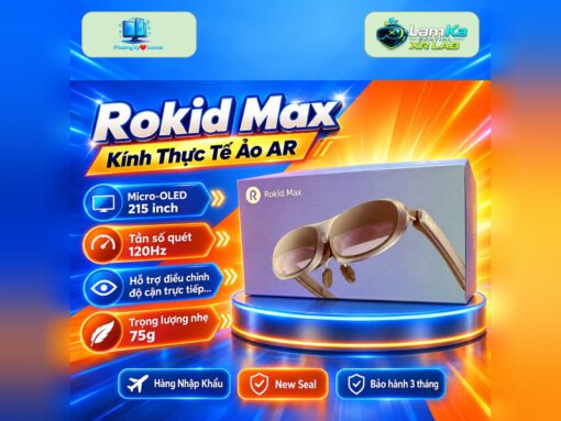 Kính XR Rokid Max đặt trên đế tròn với nền công nghệ