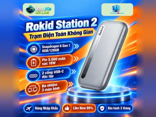 Bộ xử lý Rokid Station 2 trên đế tròn với nền công nghệ