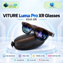 Kính XR VITURE Luma Pro trưng bày trên đế tròn với nền công nghệ