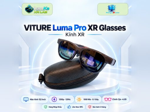 Kính XR VITURE Luma Pro trưng bày trên đế tròn với nền công nghệ