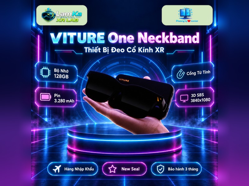VITURE One Neckband trên đế tròn với phông nền công nghệ