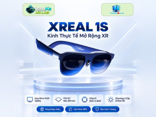 Kính XR XREAL 1S trưng bày trên đế tròn với nền công nghệ