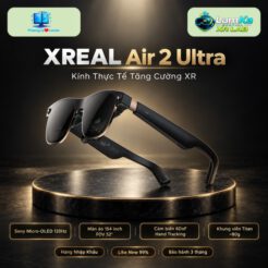 Kính XREAL Air 2 Ultra trên đế tròn với nền công nghệ
