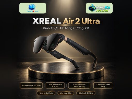Kính XREAL Air 2 Ultra trên đế tròn với nền công nghệ