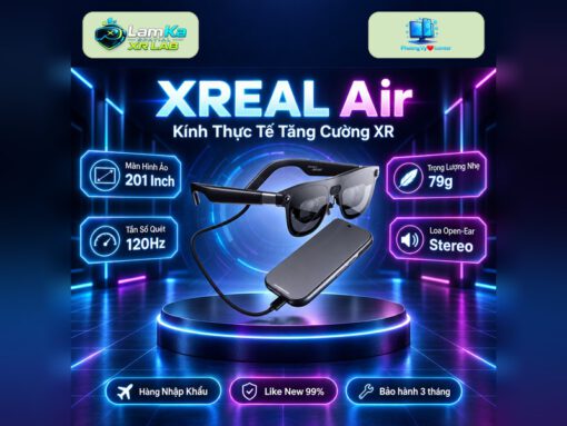 Kính XR XREAL Air màu đen dạng kính râm đặt trên nền trắng