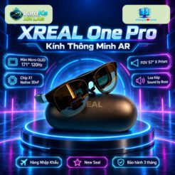 Kính XREAL One Pro trên đế tròn với nền phong cách công nghệ