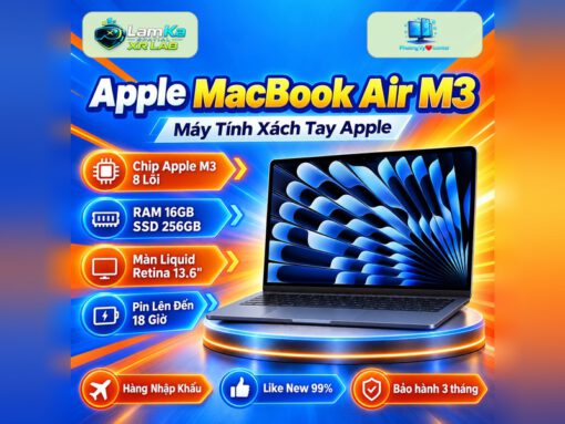 Apple MacBook Air M3 trên đế tròn với nền công nghệ