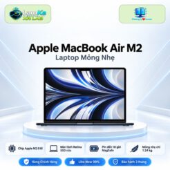 Laptop Apple MacBook Air M2 trên đế tròn với nền công nghệ
