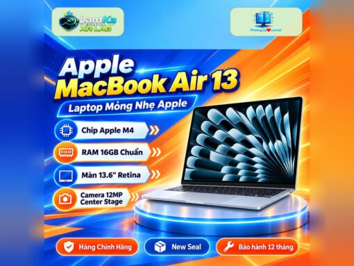 Laptop Apple MacBook Air 13 inch M4 trên đế tròn với nền công nghệ