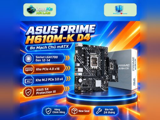 Bo mạch chủ ASUS PRIME H610M-K D4 trên đế tròn, nền công nghệ