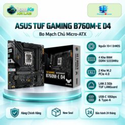 Bo mạch chủ ASUS TUF GAMING B760M-E D4 đặt trên đế tròn với nền công nghệ