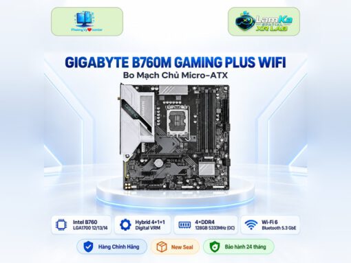 Bo mạch chủ Gigabyte B760M GAMING PLUS WIFI DDR4 trên đế tròn với nền công nghệ