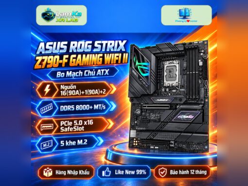 Bo mạch chủ ASUS ROG STRIX Z790-F GAMING WIFI II trên đế tròn với nền công nghệ