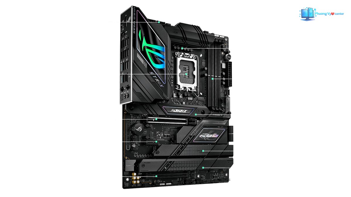 ASUS ROG STRIX Z790-F GAMING WIFI II trong sơ đồ giới thiệu nguồn, socket và khe mở rộng