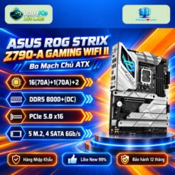 Bo mạch chủ ASUS ROG STRIX Z790-A GAMING WIFI II trên đế tròn, nền công nghệ