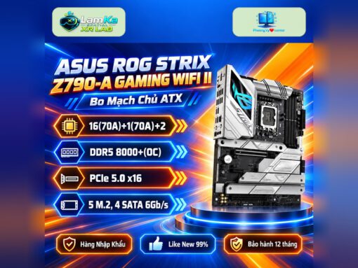 Bo mạch chủ ASUS ROG STRIX Z790-A GAMING WIFI II trên đế tròn, nền công nghệ