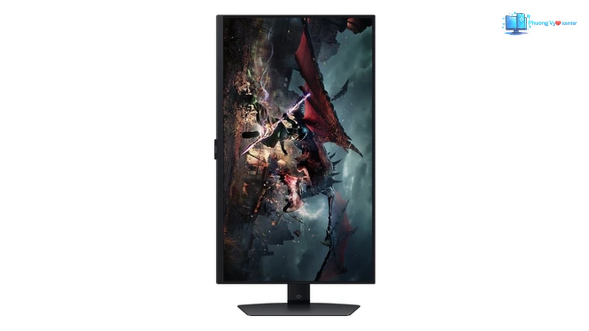 Samsung Odyssey G5 xoay dọc, hiển thị hình trò chơi trên chân đế màu đen