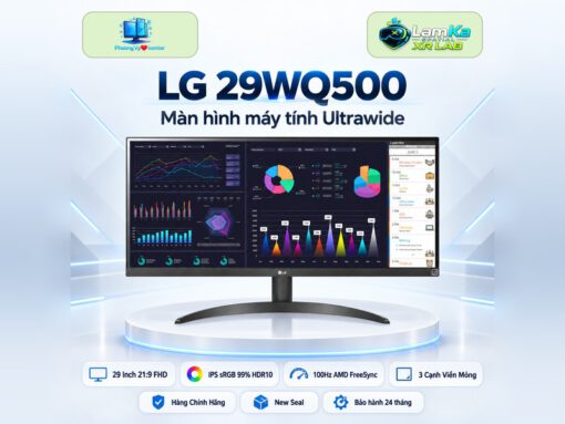 Màn hình LG UltraWide 29WQ500-B trên đế tròn với nền công nghệ