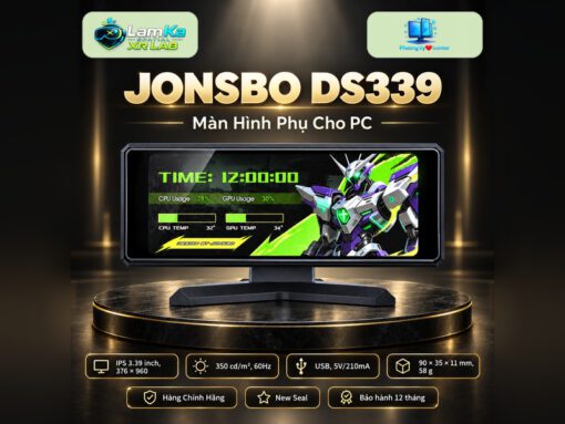 Màn hình phụ JONSBO DS339 đặt trên đế tròn với nền công nghệ