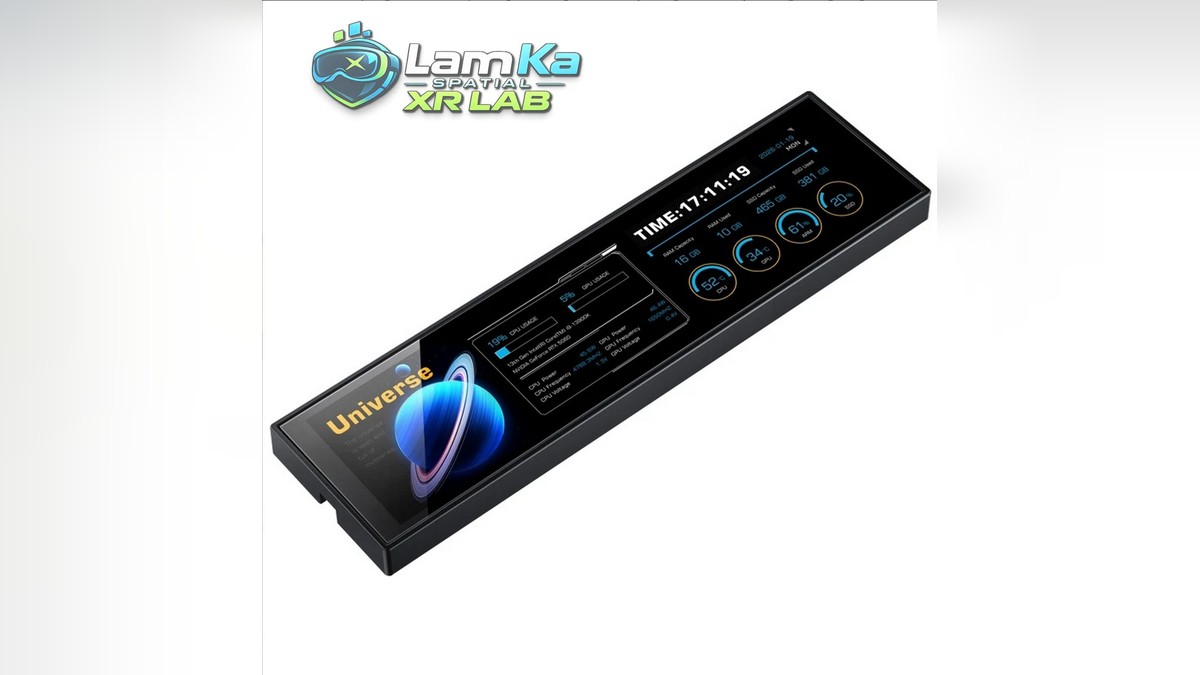 JONSBO DS916 ở góc nghiêng, thấy mặt hiển thị với giao diện tối và hình hành tinh