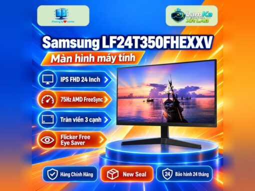 Màn hình Samsung LF24T350FHEXXV trên đế tròn với phông nền công nghệ